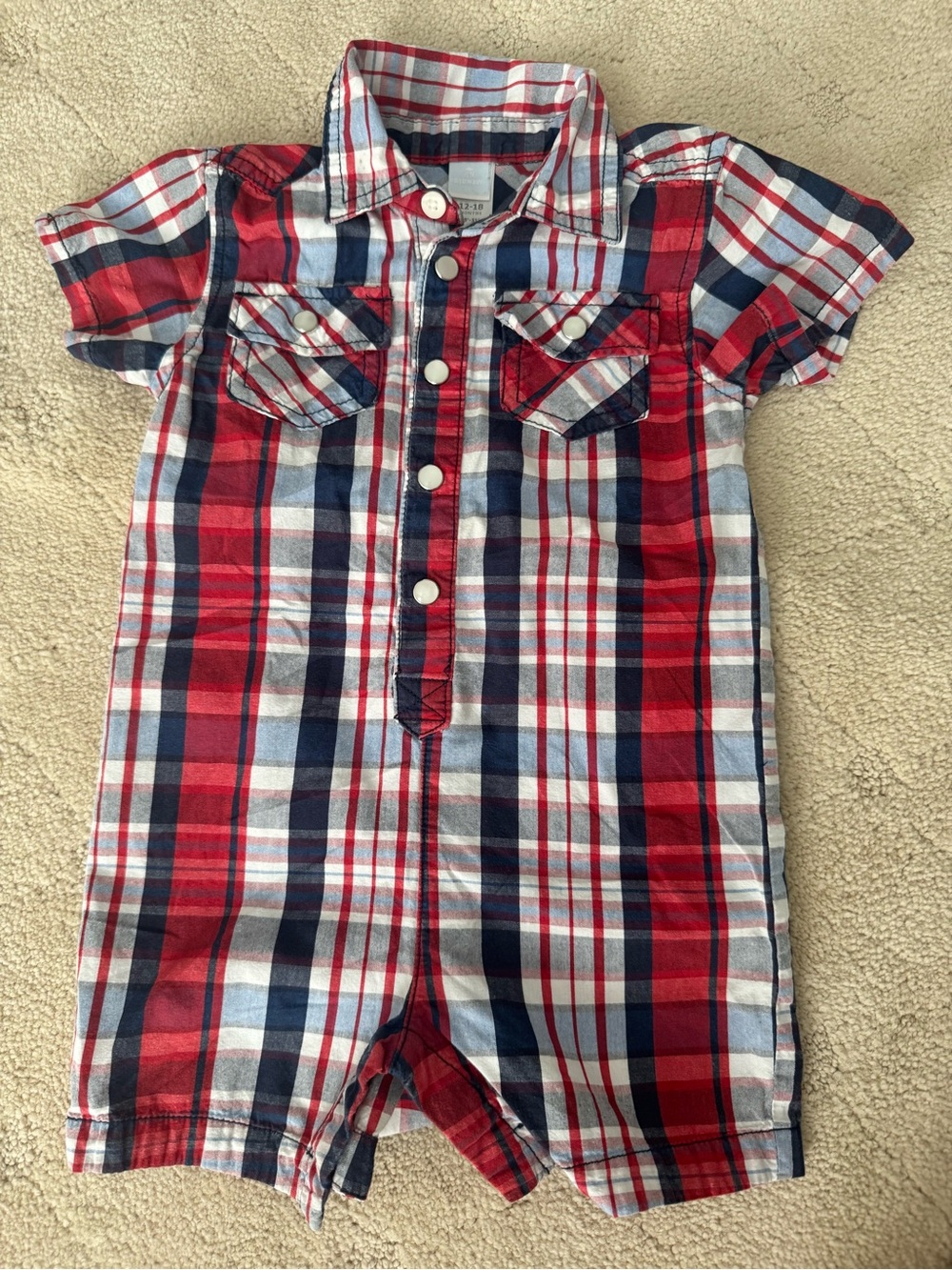 Old Navy Red, Navy & White Plaid Short Sleeve Romper